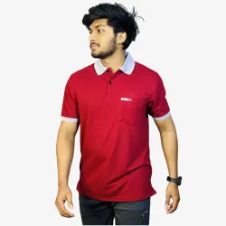 Men's Crimson Red Polo T-Shirt with Ash Grey Collar | Classic Comfort Fit